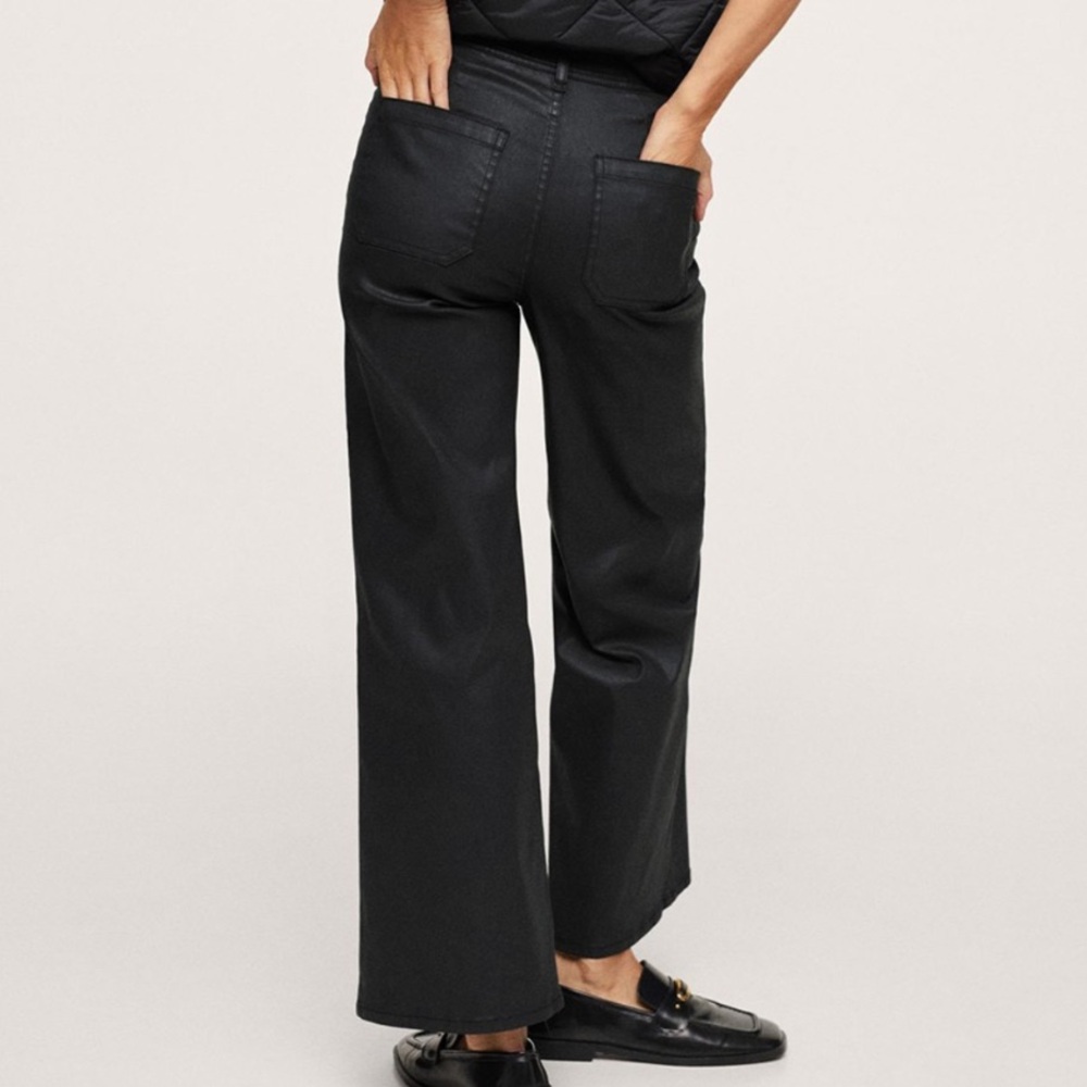 MNG Mango Black Coated Wide Leg High Waist Jeans
